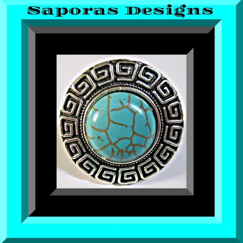 Tibetan Silver & Turquoise Ring Size 7 & Adjustable Native Ethnic Tribal